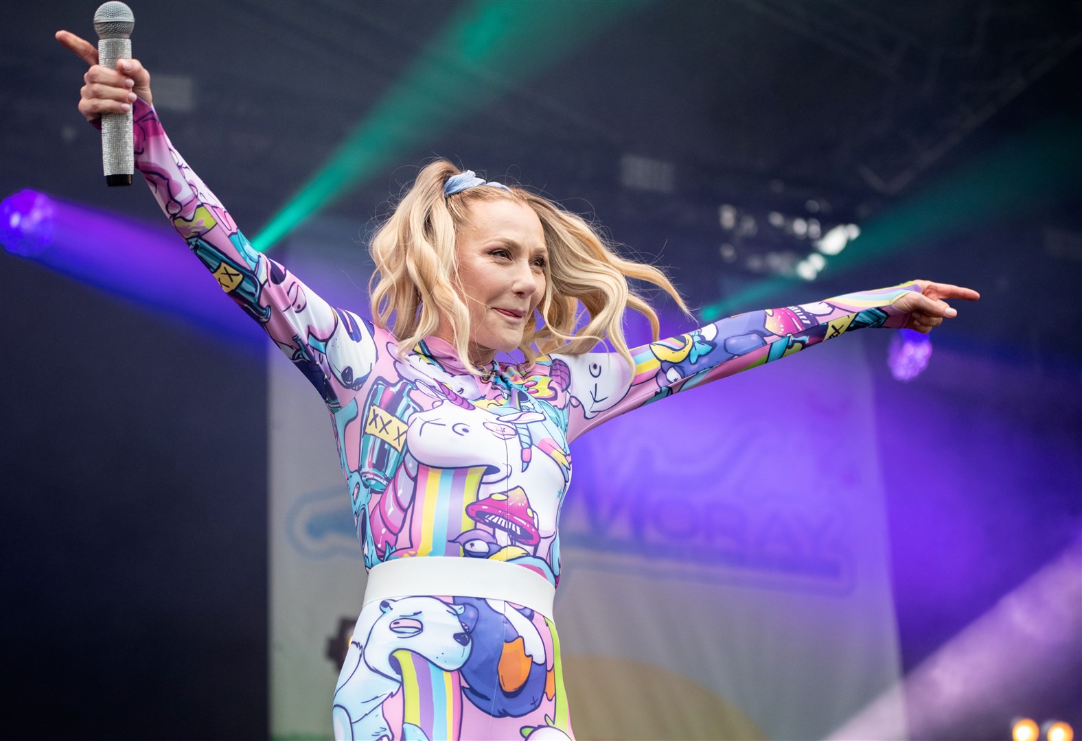Whigfield takes to the stage on Sunday afternoon. MacMoray Music Festival 2024, held at Cooper Park, Elgin. Picture: Daniel Forsyth.