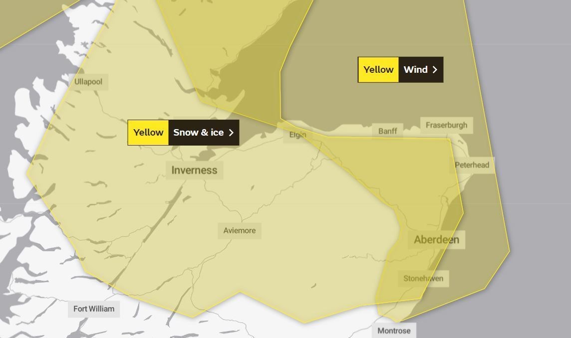 The Met Office has issued two yellow weather warnings for tomorrow, for wind, and snow and ice.