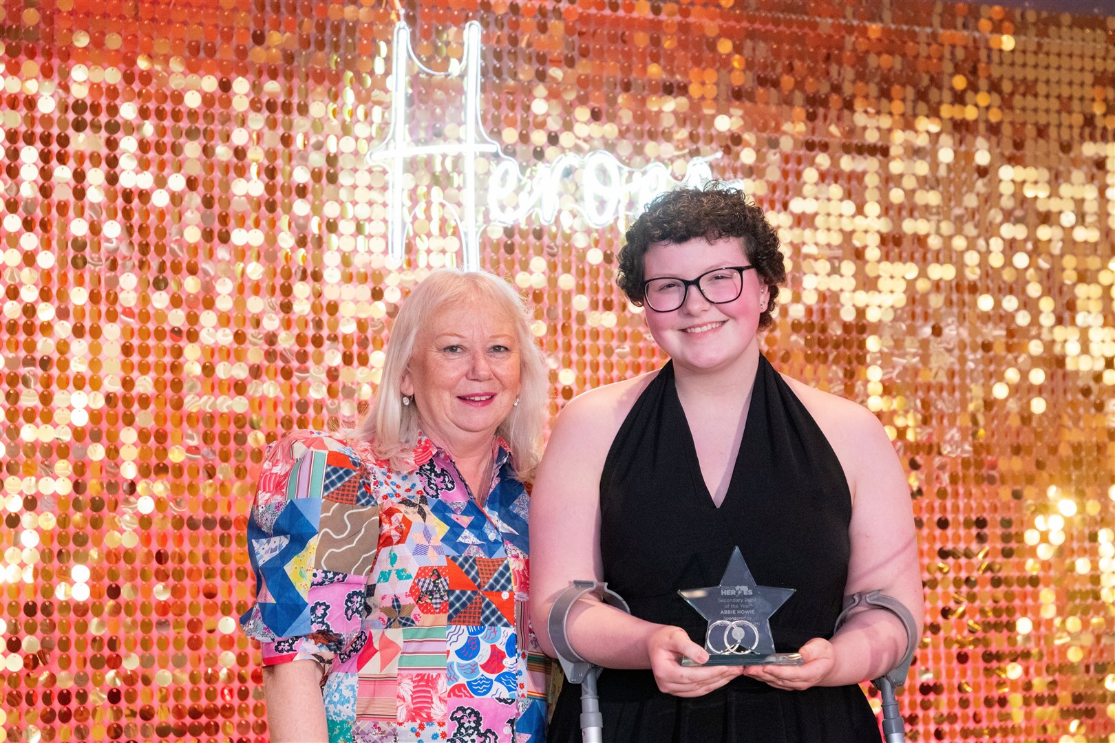 Abbie with Jackie Andrews from UHI Moray which sponsored the Secondary Pupil of the Year category.