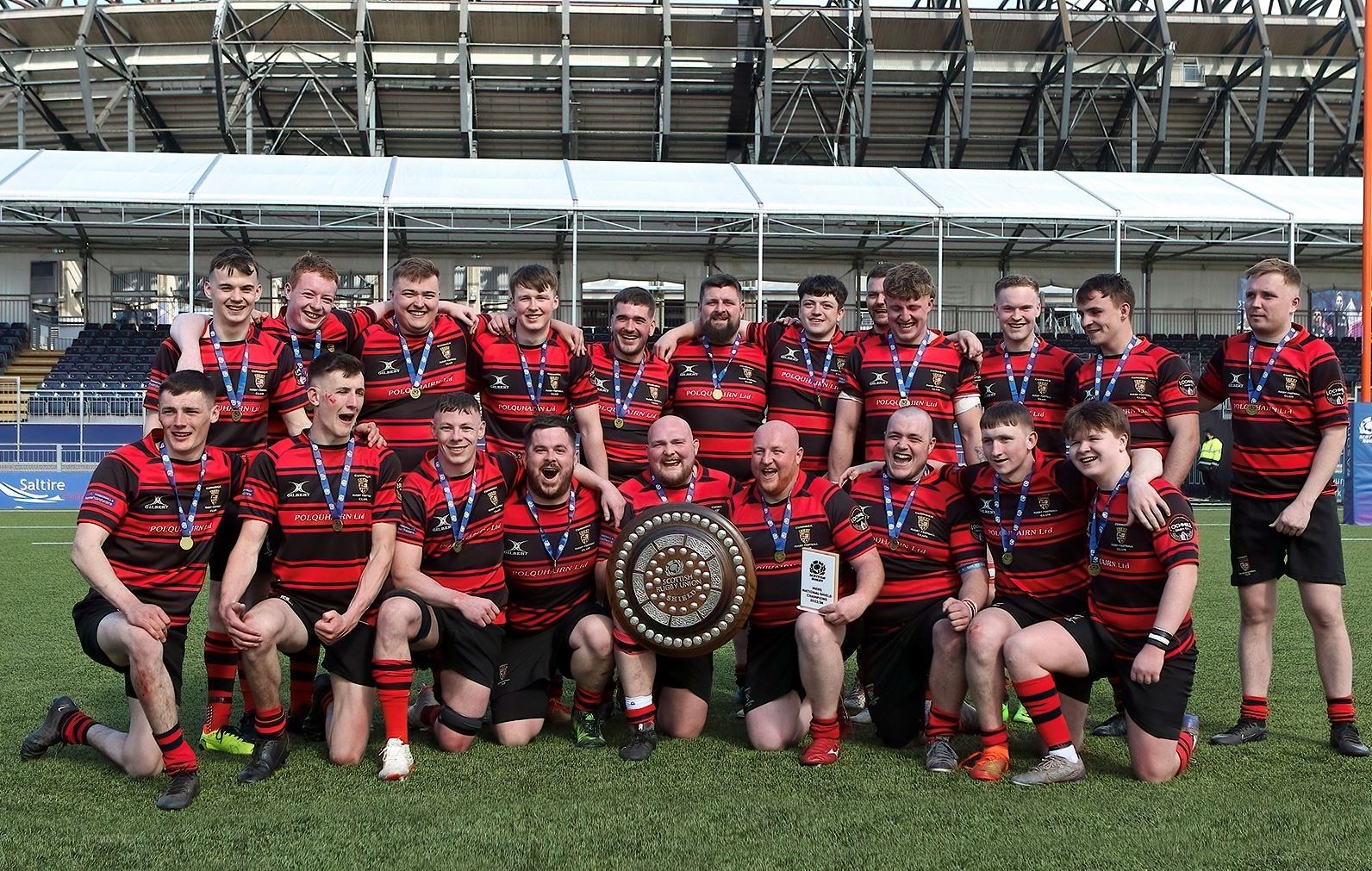 The winning Cumnock side with the national shield. Picture: John MacGregor