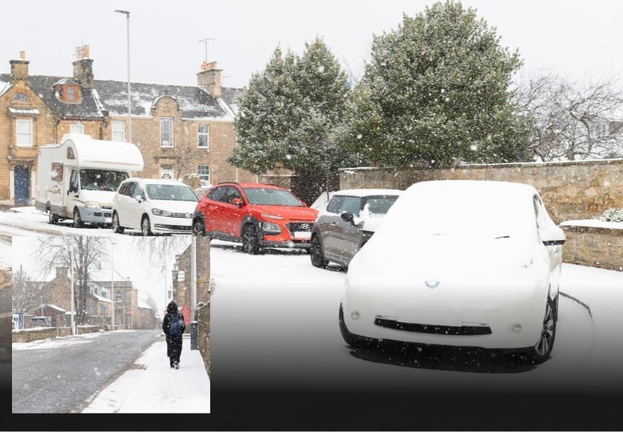 Pedestrians and drivers had to cope with difficult conditions earlier today. Pictures: Beth Taylor