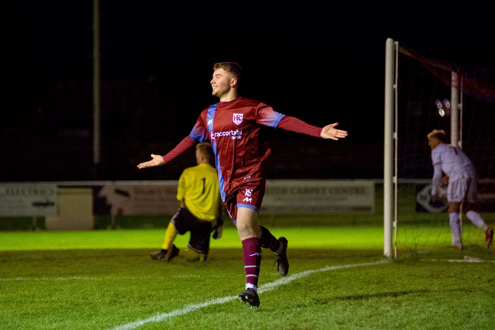 Keith's Scott Gray scores the equaliser for the home team in the second half. ..Keith FC (2) vs Hill of Beath Hawthorn FC (2) - Keith FC win 4-2 after extra time - Scottish Cup First Round - Kynoch Park, 26/12/2020...Picture: Daniel Forsyth..