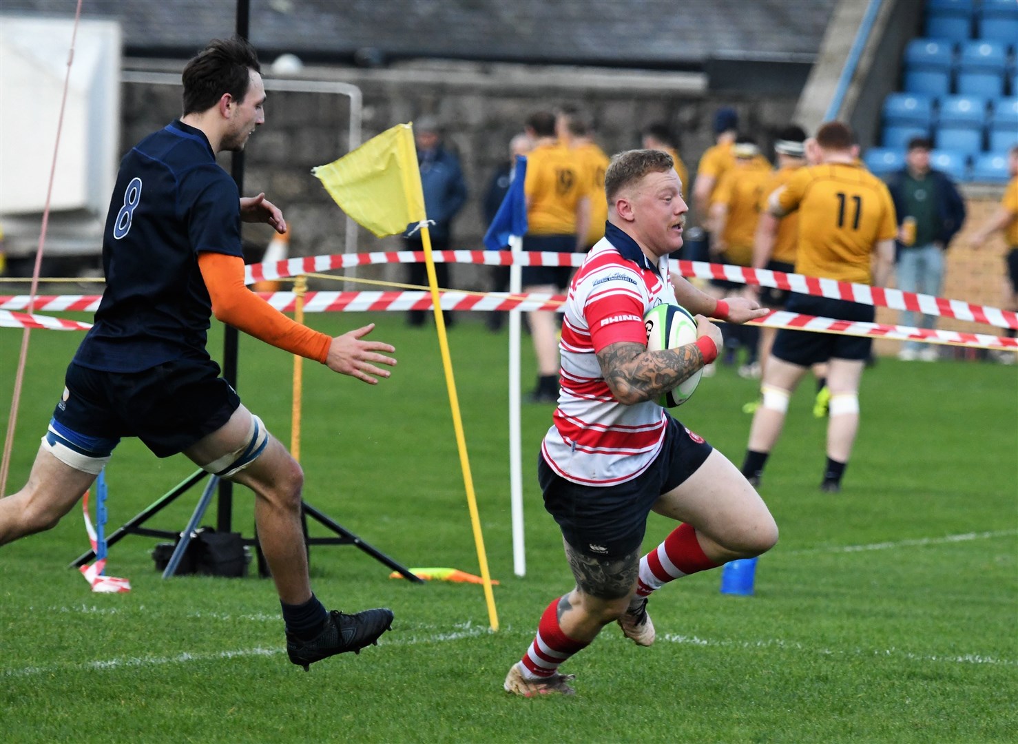 Lewis Scott goes over the line to score the winning try. Picture: James Officer