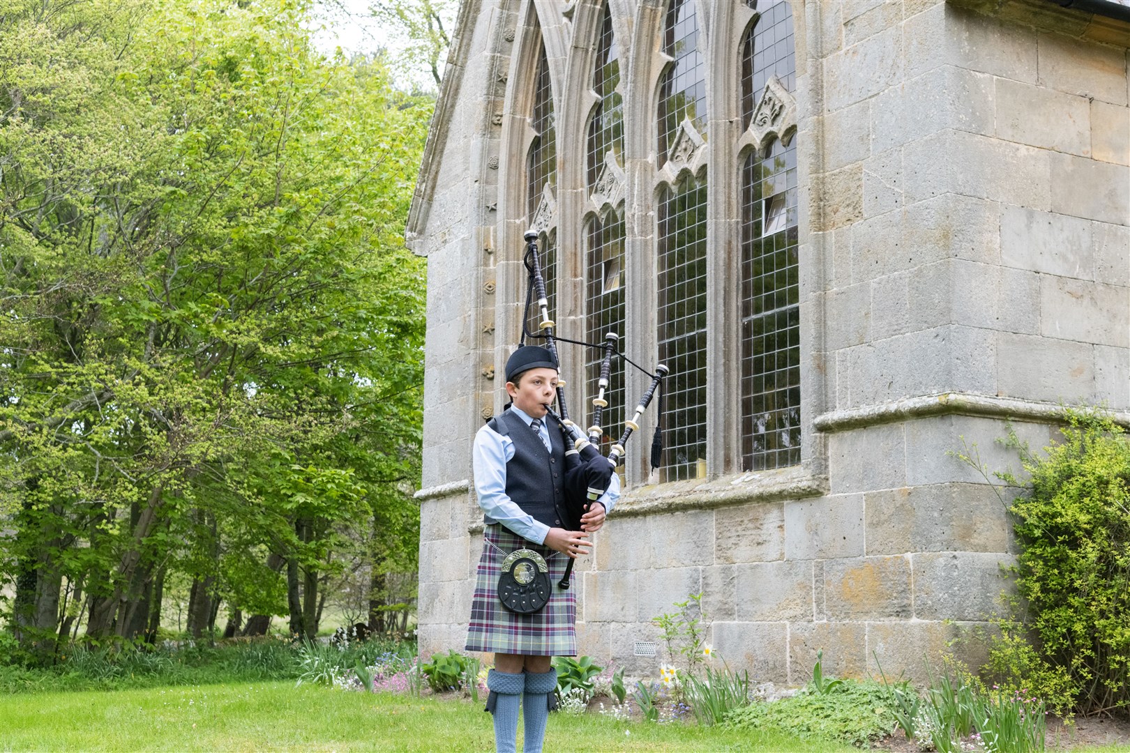 Pupil Oscar MB played the bagpipes for the occasion. Picture: Beth Taylor