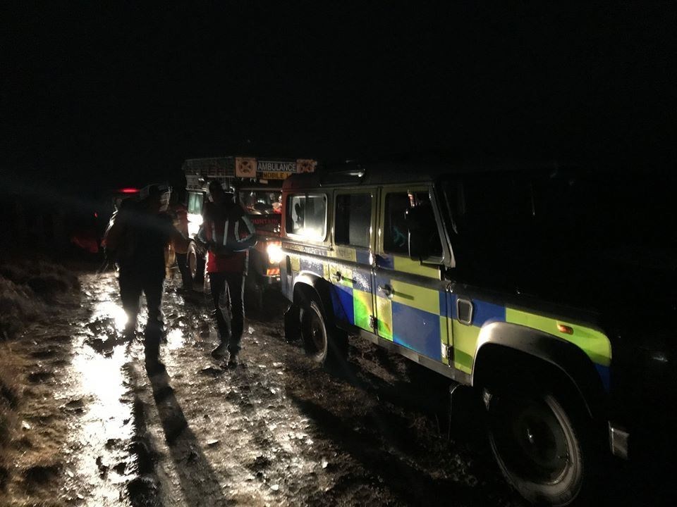 Braemar Mountain Rescue Team members after they were scrambled to assist two walkers on Ben Rinnes.