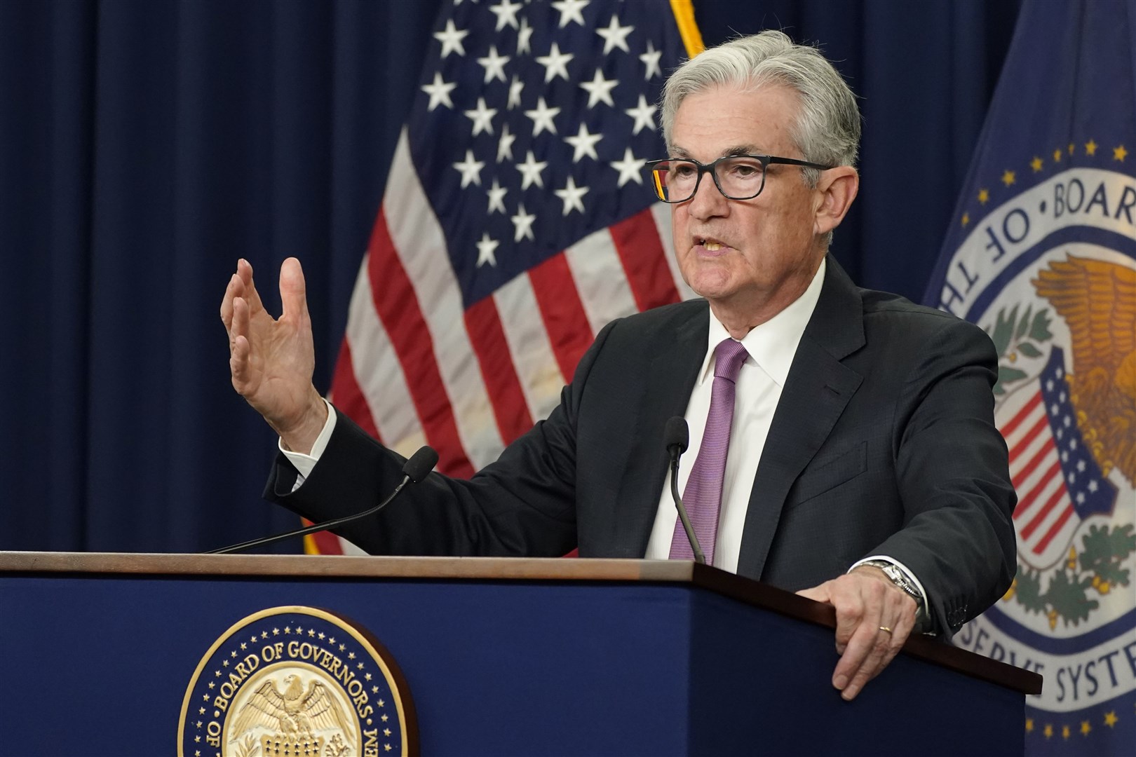 US Federal Reserve chairman Jerome Powell speaks during a news conference in Washington as the Fed opted to increase interest rates again on Wednesday (Manuel Balce Ceneta/AP/PA)