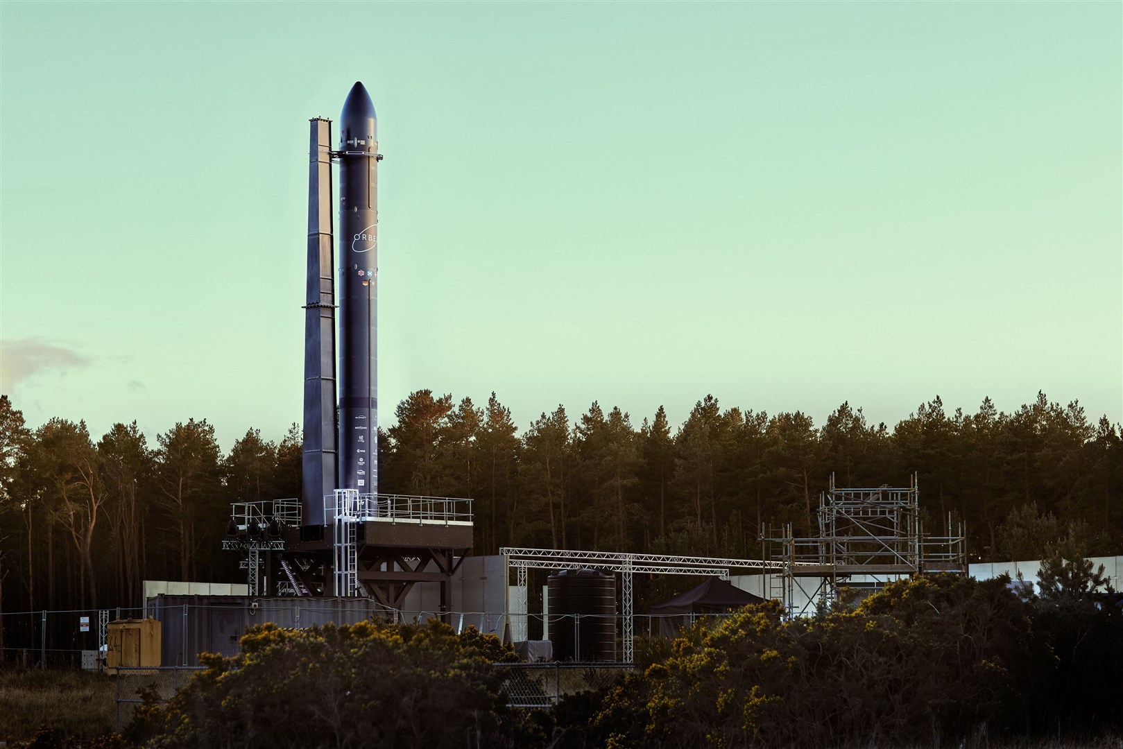 The Orbex Prime rocket at a Kinloss test stand.