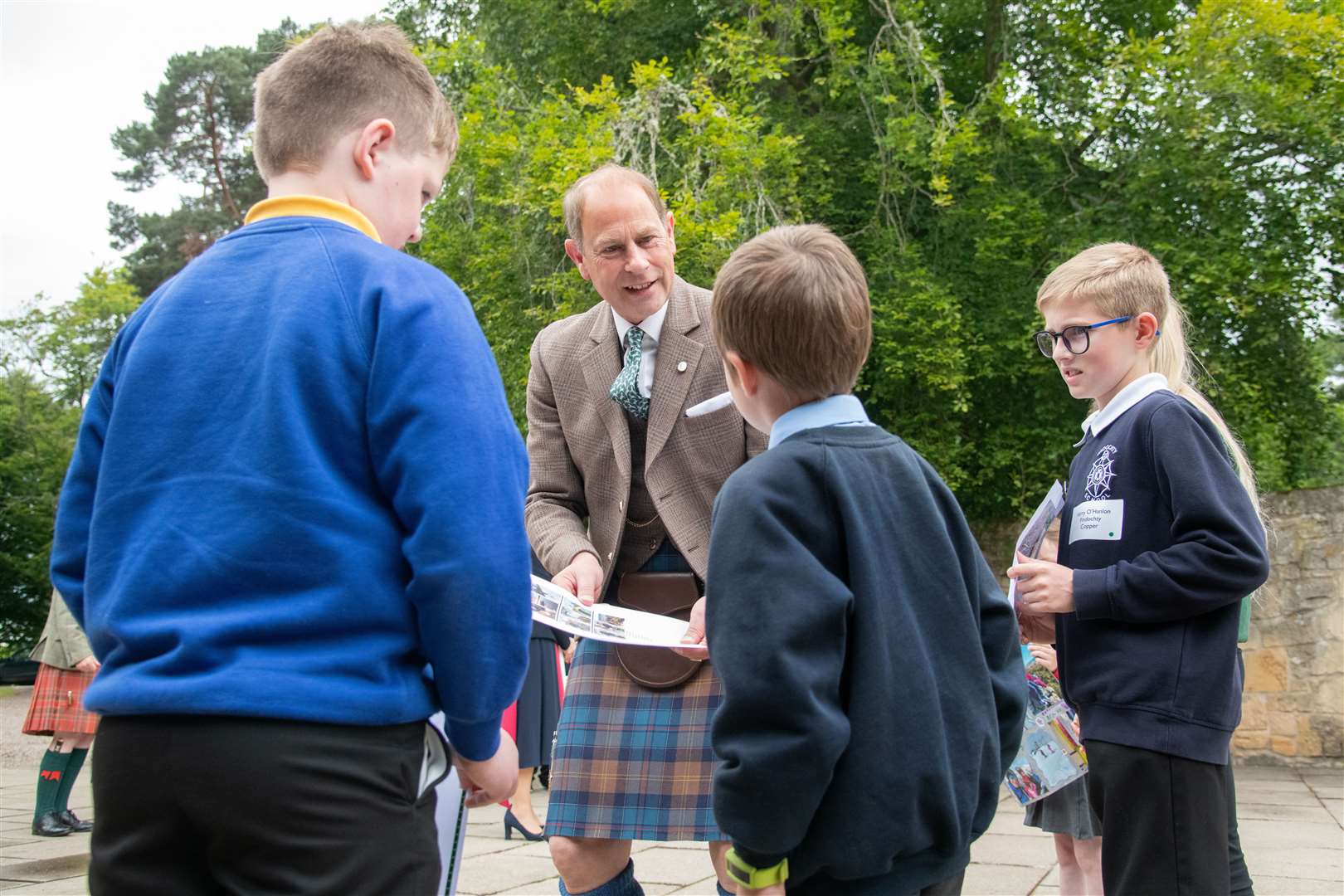 The Prince is greeted on arrival by primary school pupils from Moray...Prince Edward and Sophie, known as the Earl and Countess of Forfar when visiting Scotland, spend time at Gordonstoun School during their visit to Moray...Picture: Daniel Forsyth..