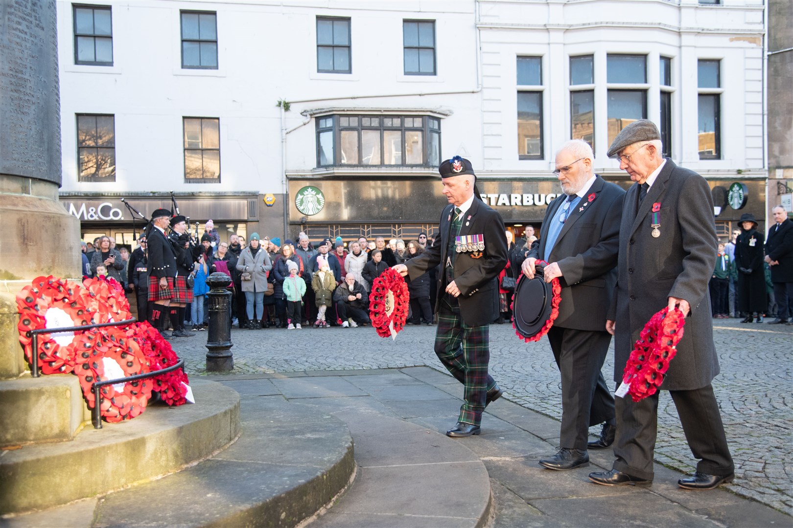 Remembrance Sunday parade and wreath laying on Elgin High Street 2023. ..Picture: Daniel Forsyth..