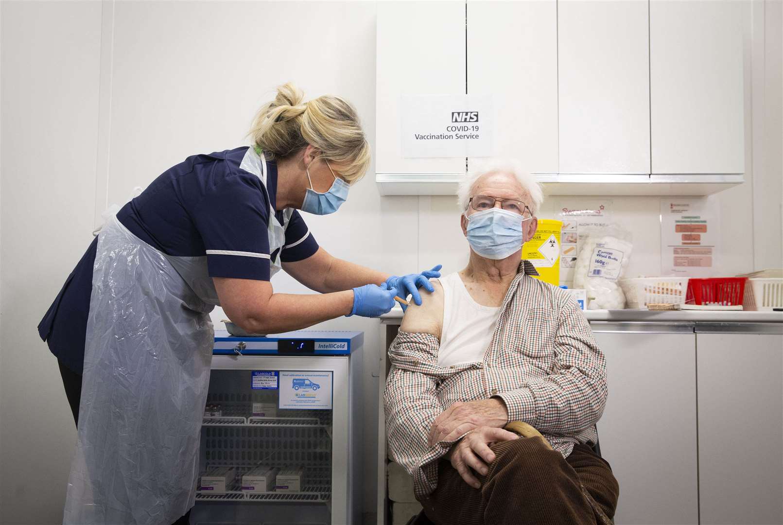 Peter Cast, 87, from Ashtead, receives the Oxford/Astra Zeneca vaccine at Superdrug in Guildford (Matt Alexander/PA)