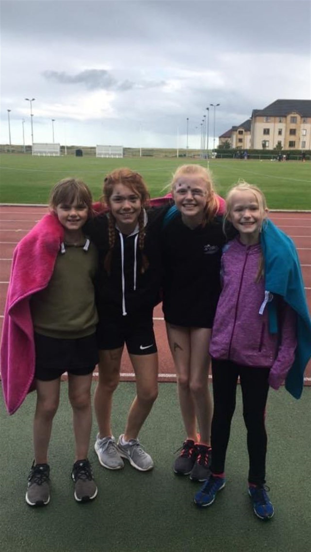 The young girls from Elgin AAC who won their Scottish virtual series, pictured before lockdown at the Grampian League final, from left:Tayla-Jai Greenfield, Holly Whittaker, Lillia Clarke and Gemma Forgie.