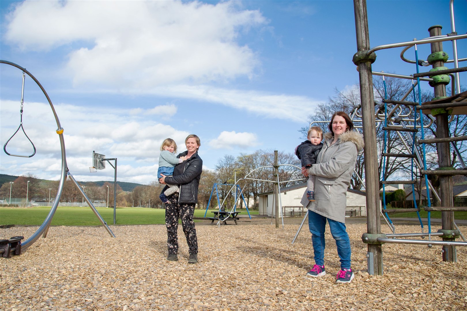 Ellie & Ava Davies and Nicola & Angus Cowie...A community-led group has been set up in Rothes to help fundraise to develop and transform the town's playpark. ..Picture: Daniel Forsyth..