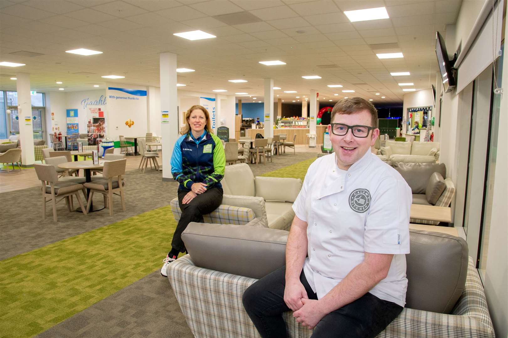Calum Main is joined by and the CEO of the Moray Sports Foundation, Kathryn Evans, ahead of his business Calum's Kitchen's move into Moray Sports Centre...Picture: Daniel Forsyth..