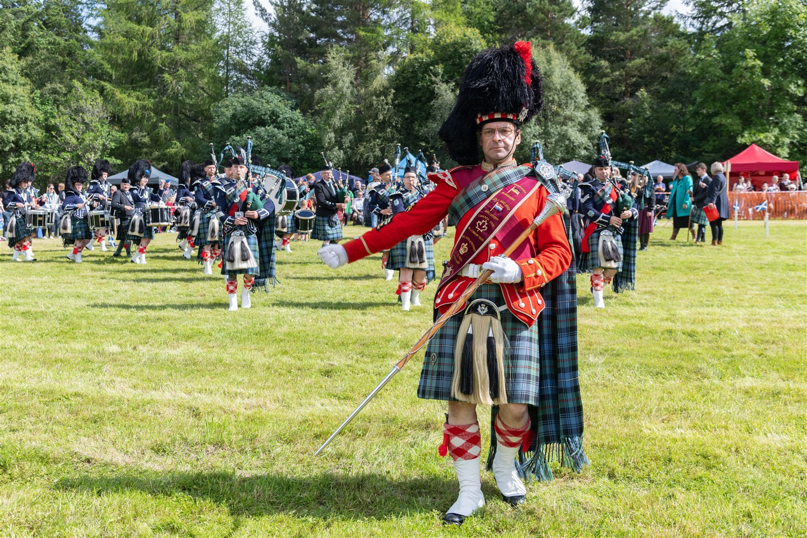 Ballater & District Pipe Band Drum Major, Ian Esson, performing in the arena. Picture: Beth Taylor