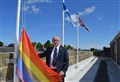Rainbow flag flying above Moray Council HQ in June to celebrate Pride Month