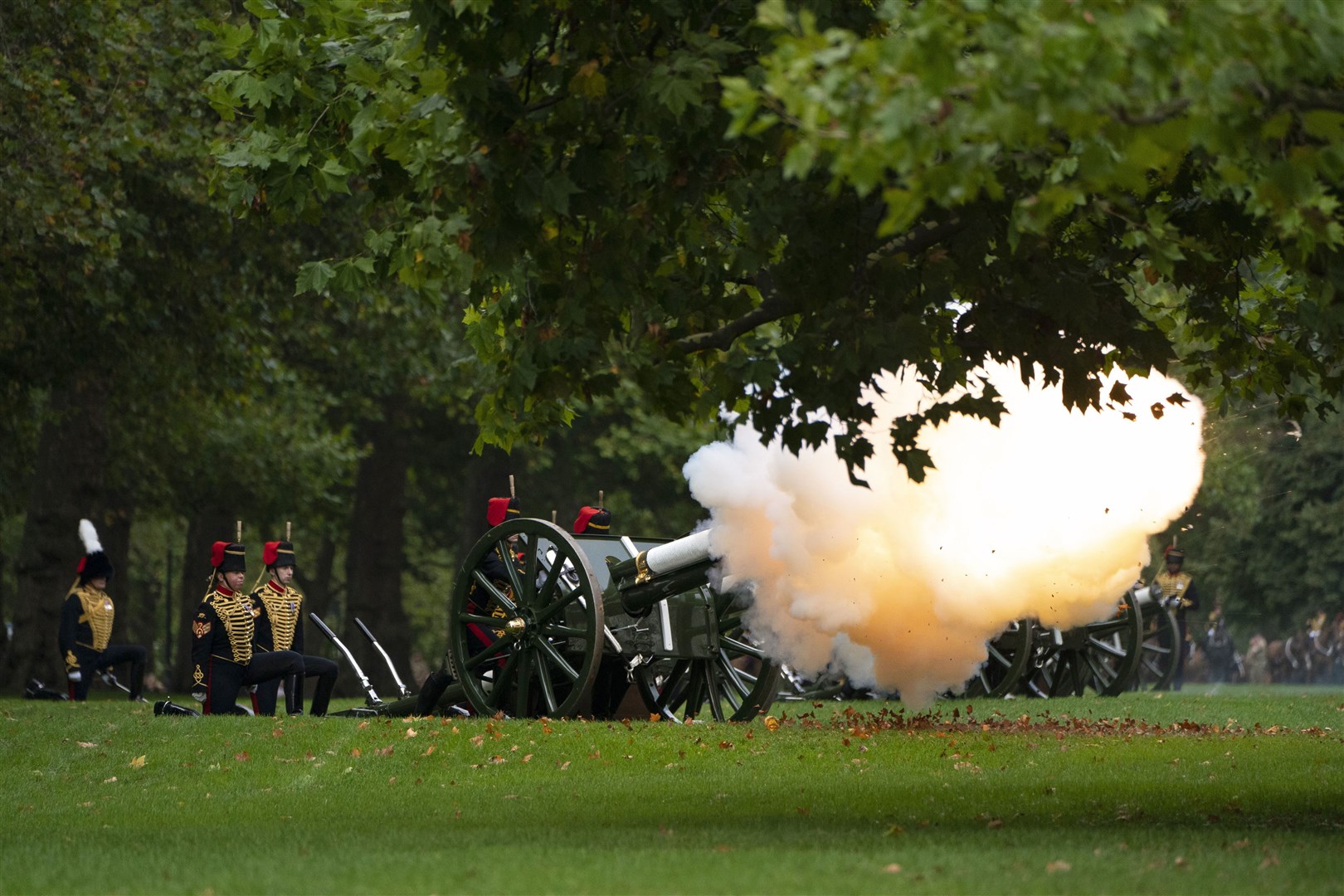 Members of The King’s Troop Royal Horse Artillery during the Gun Salute at London’s Hyde Park (Kirsty O’Connor”/PA)