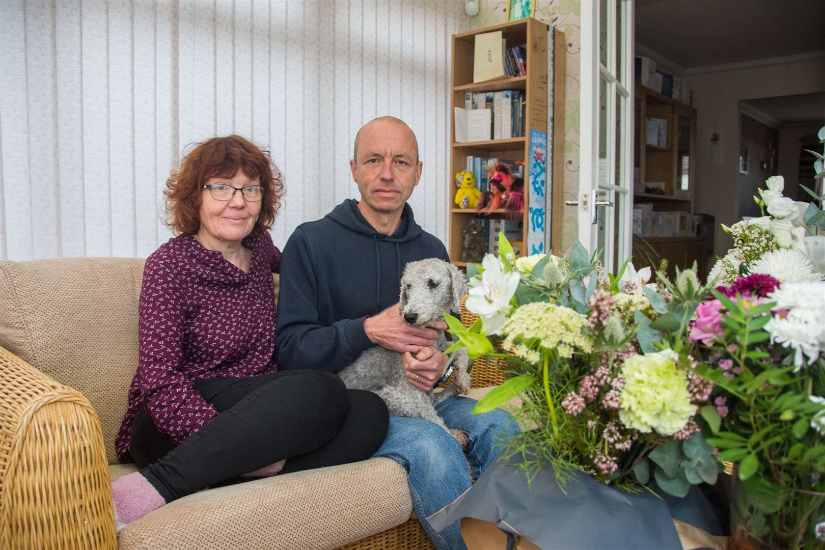 Kay and Edward Polese, parents of Elgin High School pupil Philip Polese, and their dog, Benji. Picture: Becky Saunderson.