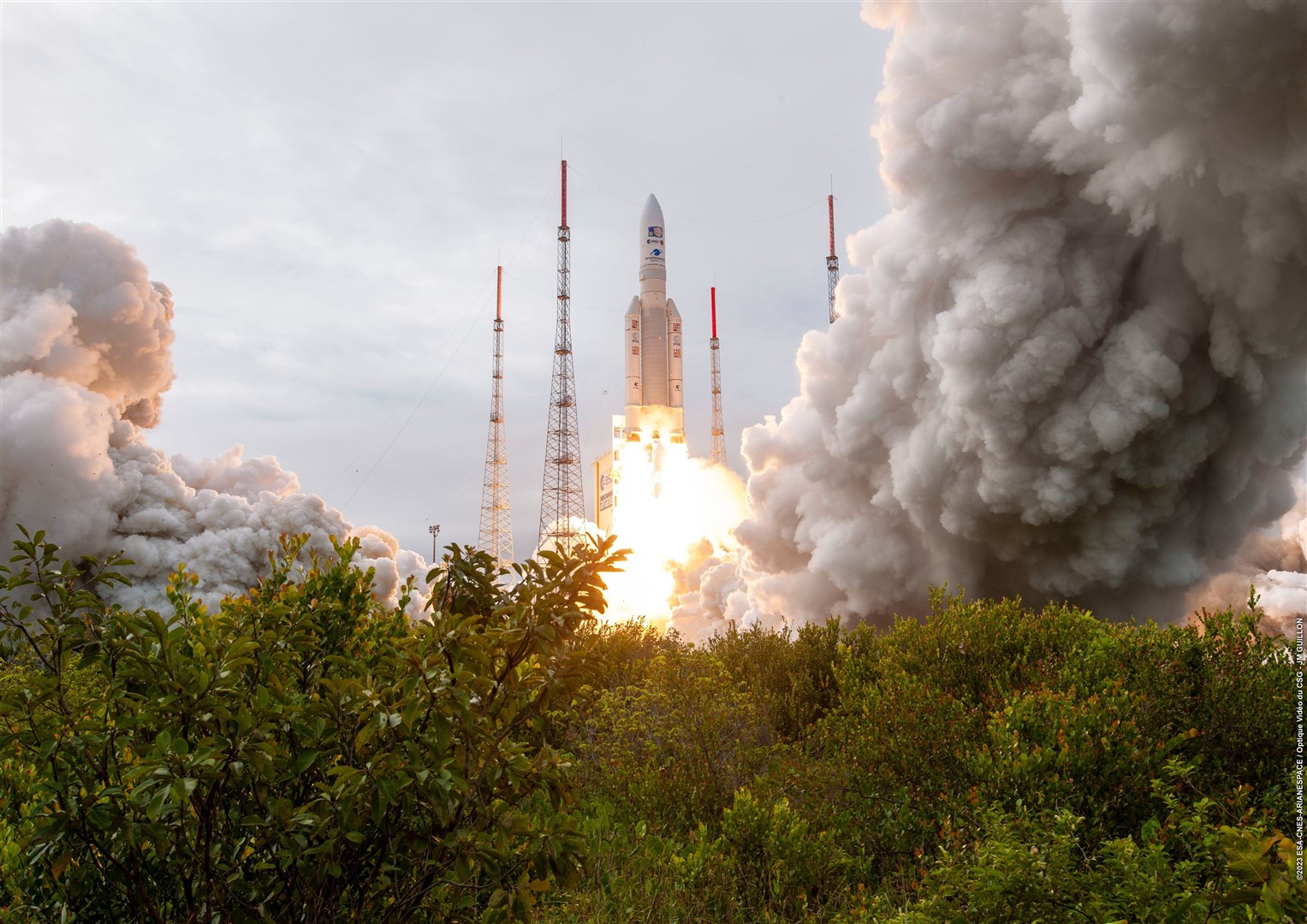 Juice,blasting off on an Ariane 5 rocket from the European spaceport in Kourou, French Guiana (ESA)