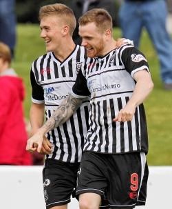 Kyle MacLeod (left) celebrates an Elgin City goal with Craig Gunn.