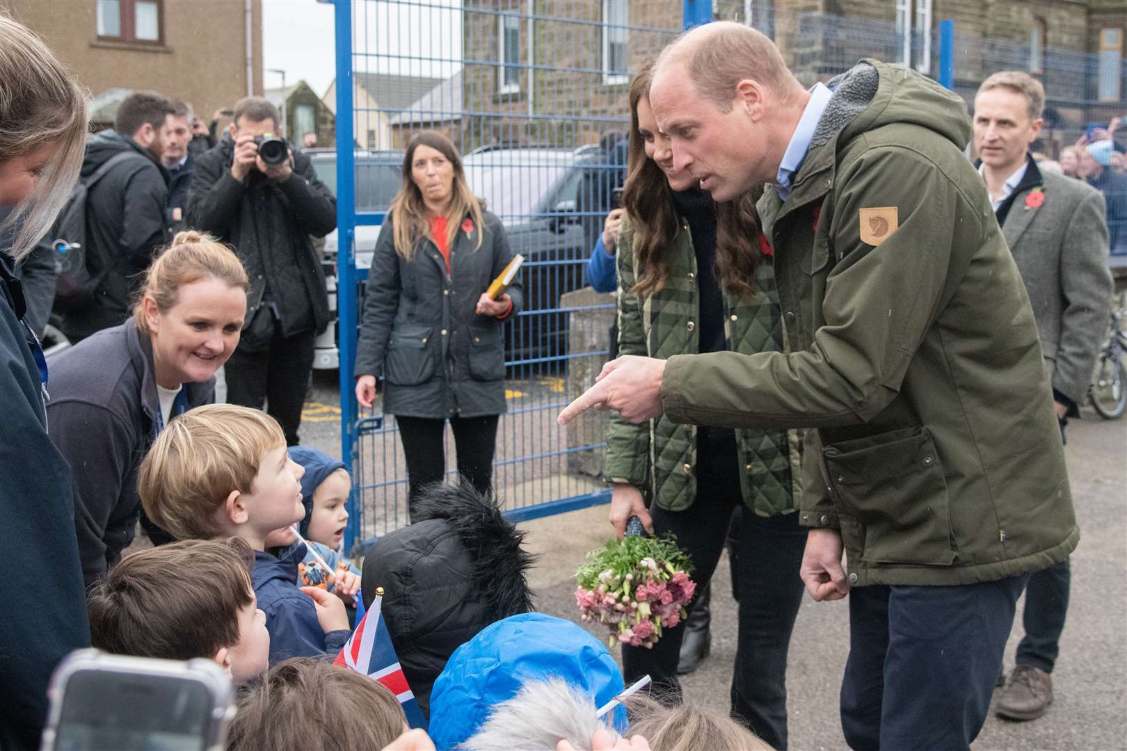 Prince William acquaints himself with youngsters at Burghead Primary. Picture: Daniel Forsyth