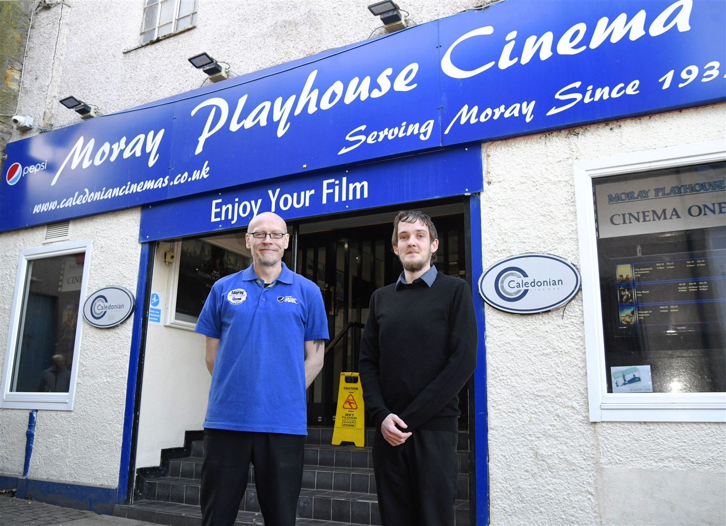 Steven Bieszke (left) and manager Calum Sinclar (right) outside Moray Playhouse. Picture: Beth Taylor