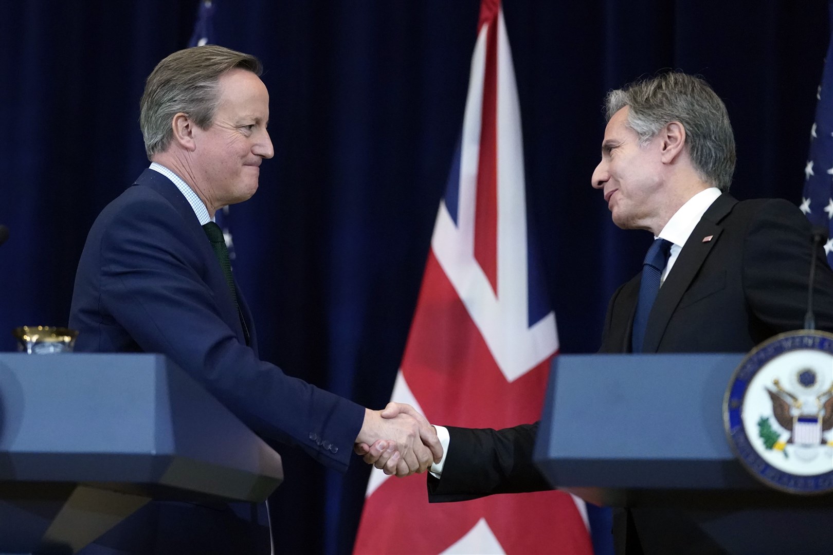 Foreign Secretary Lord Cameron and US secretary of state Antony Blinken spoke about the Red Sea crisis (Alex Brandon/AP)