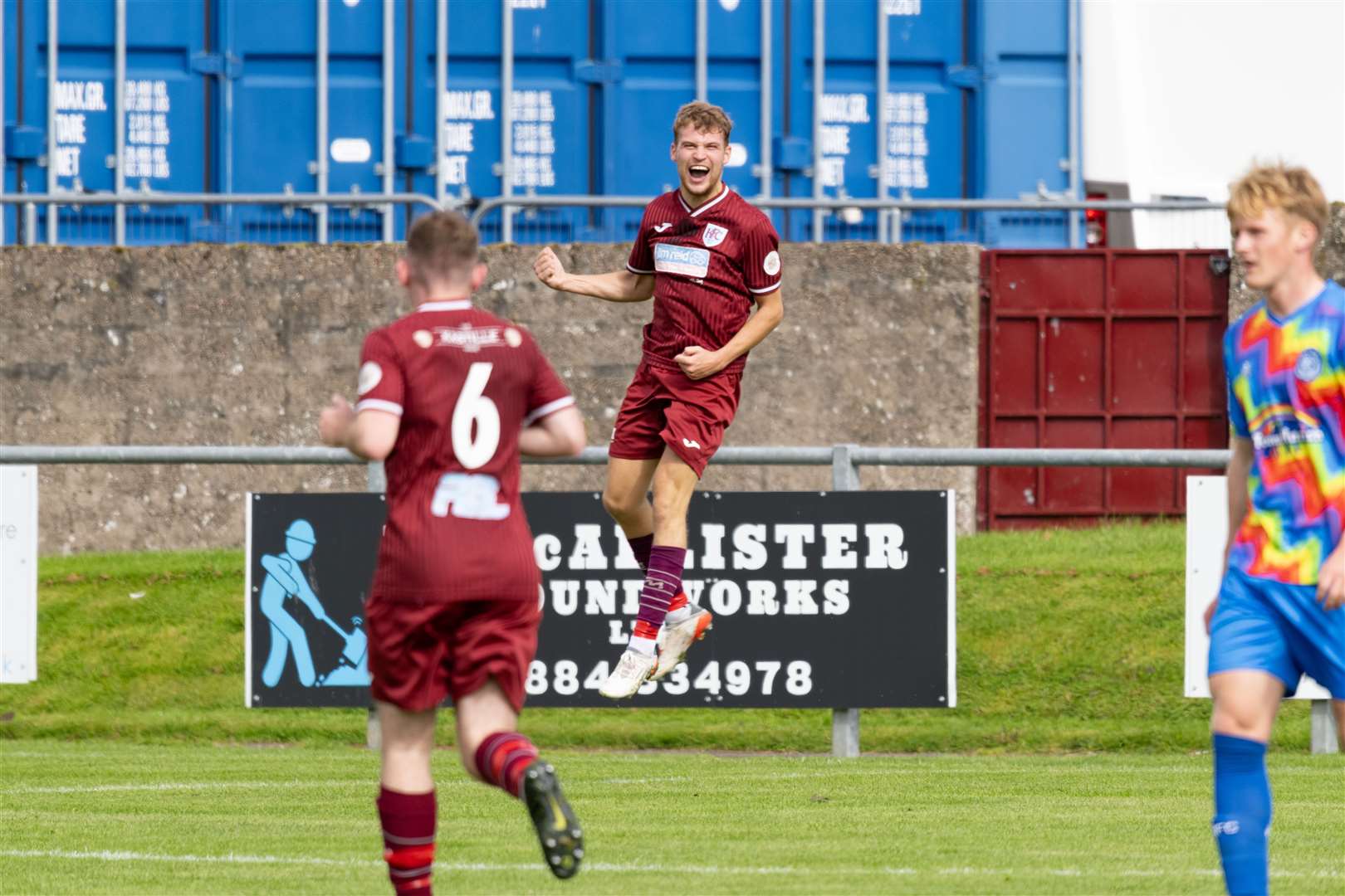 Jumping for joy after his League Cup goal against Nairn County. Picture: Beth Taylor.