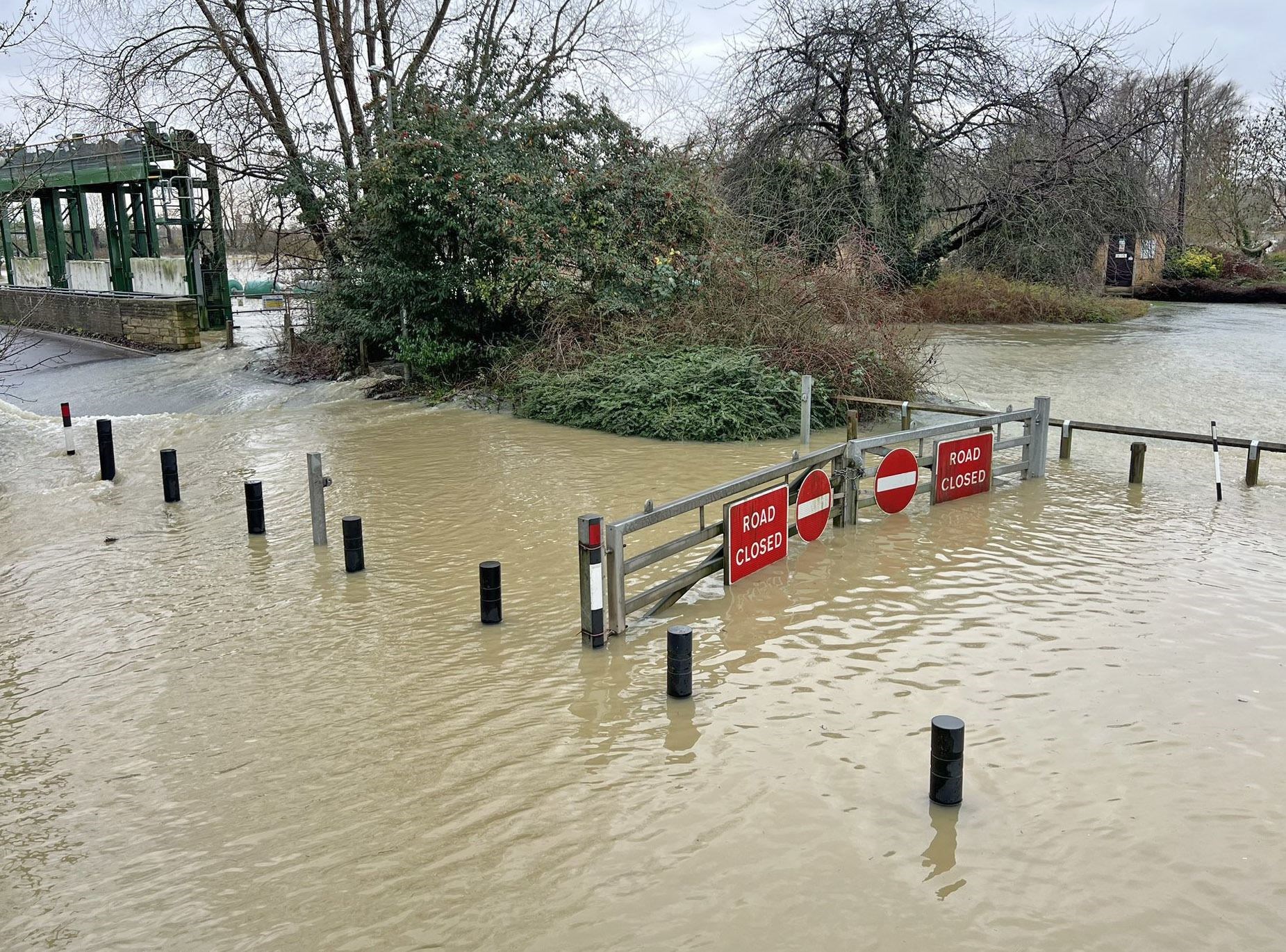 Flooding affected Mill Lane between St Neots and Little Paxton, Cambridgeshire, following heavy rainfall (James Beech/PA)