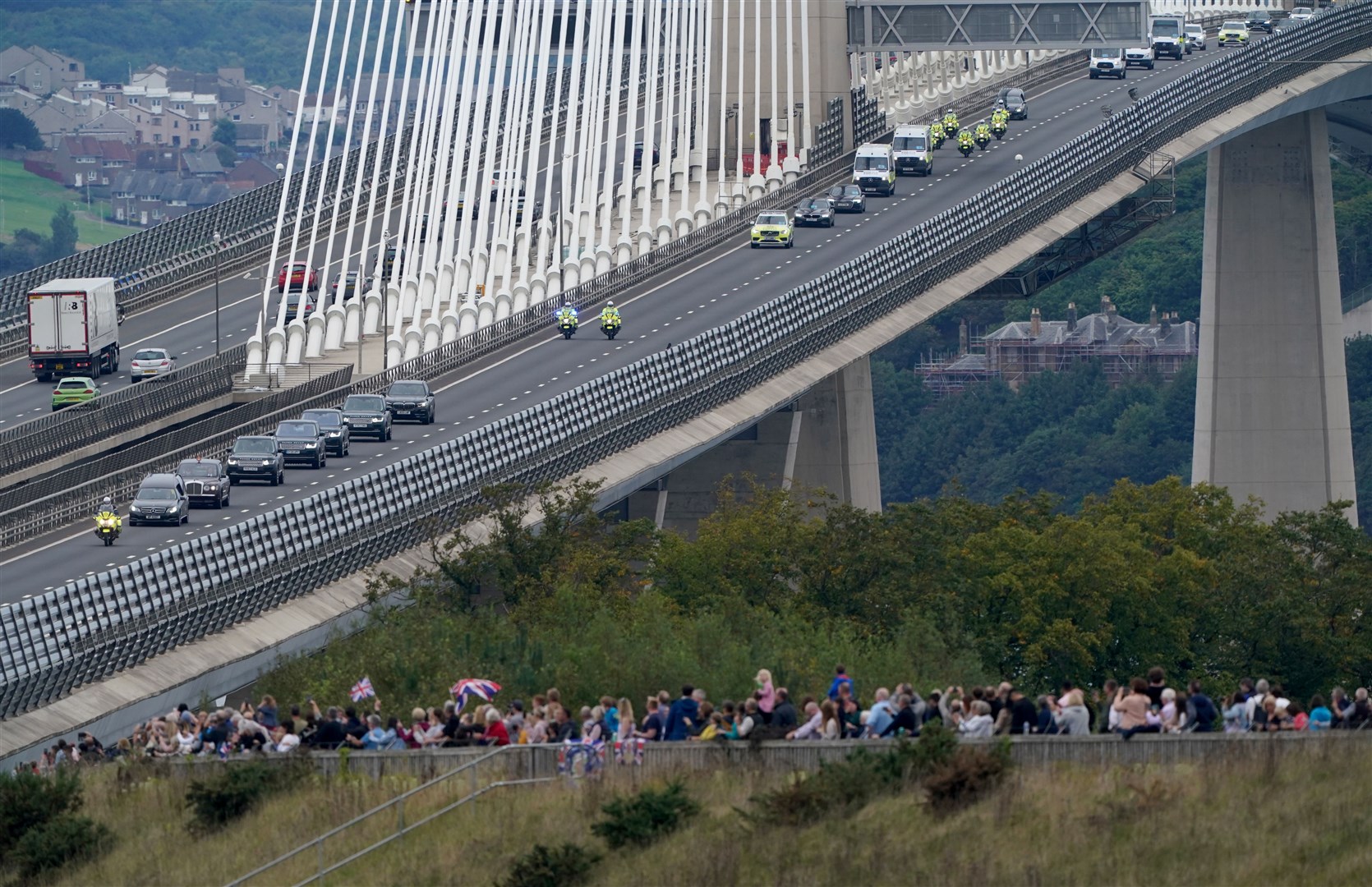 The Queen’s cortege passed over the Queensferry Crossing (Owen Humphreys/PA)