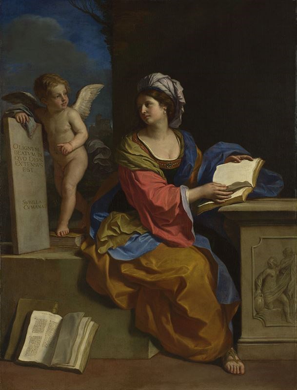 Guercino’s the Cumaean Sibyl with a Putto depicts one of the 12 pagan female seers, who were said to have foretold the coming of Christ (The National Gallery, London/PA)