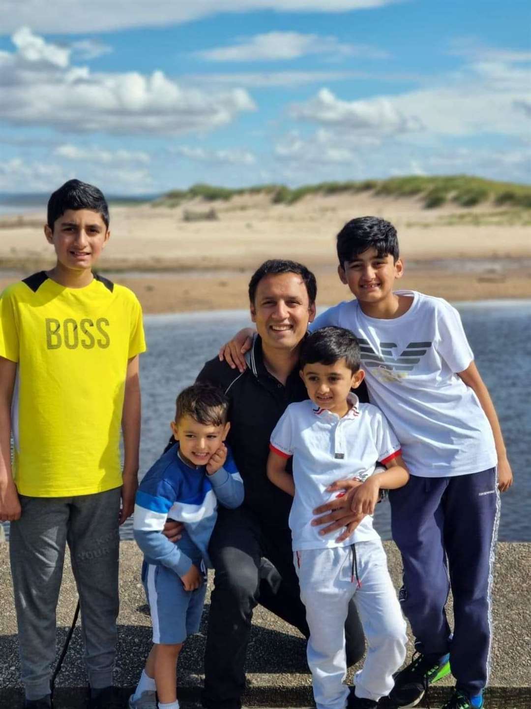 Anas Sarwar with his children on a visit to Lossiemouth.