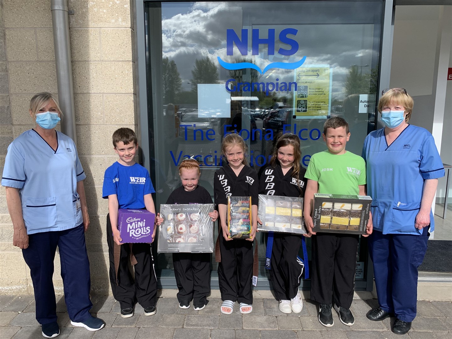 Children from Weir's Black Belt Academy in Elgin thanked nurses at the Fiona Elcock Vaccination Centre in Elgin for their hard work during the vaccine rollout.