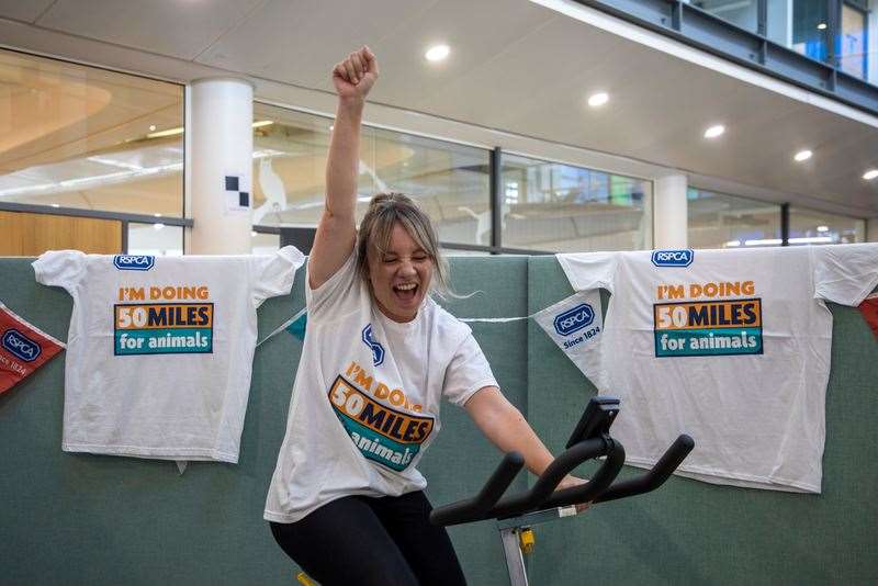 An RSPCA staff member from Horsham, West Sussex, took up a static exercise bike challenge to help raise money (RSPCA/PA)