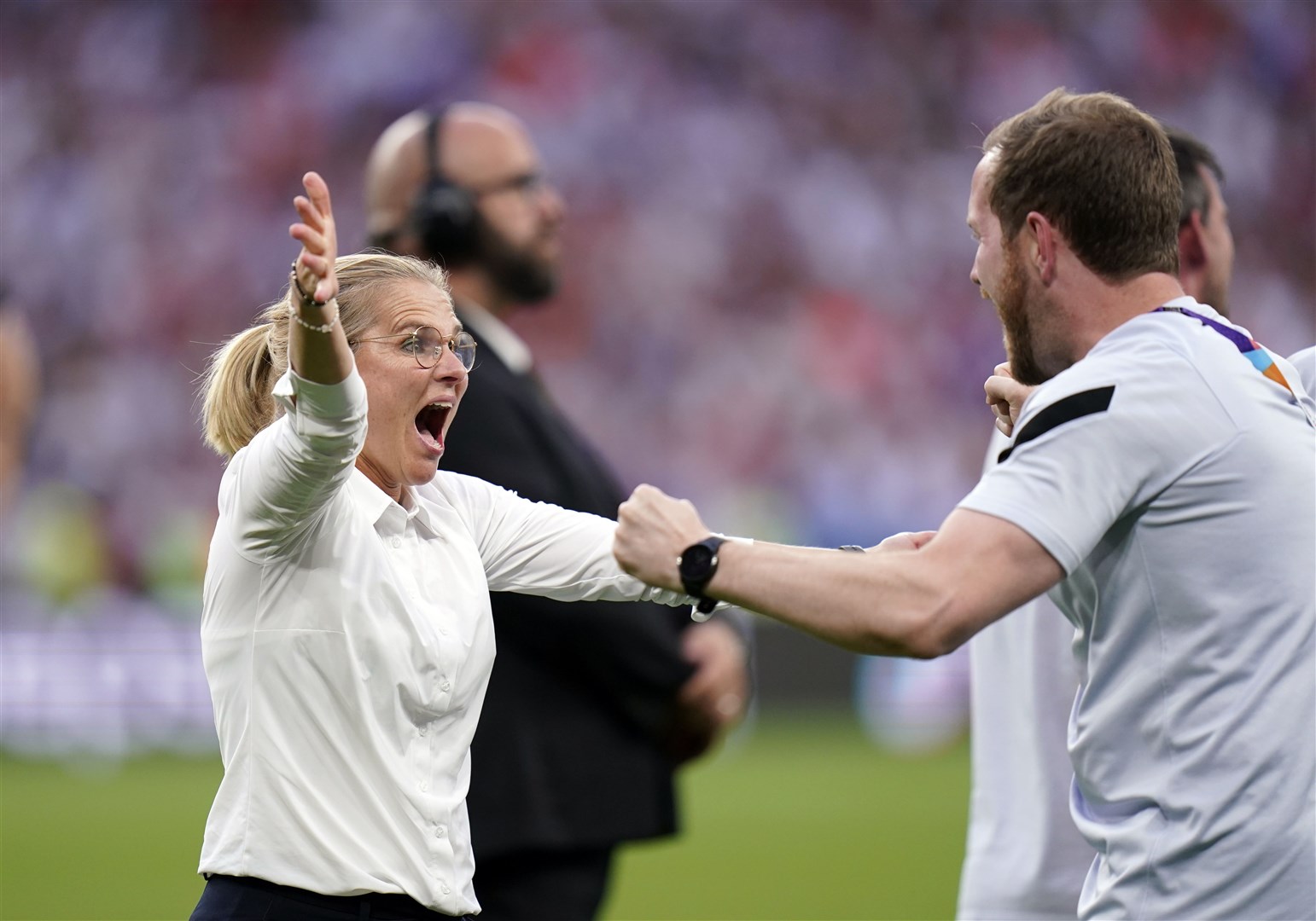 England head coach Sarina Wiegman celebrates (Danny Lawson/PA)