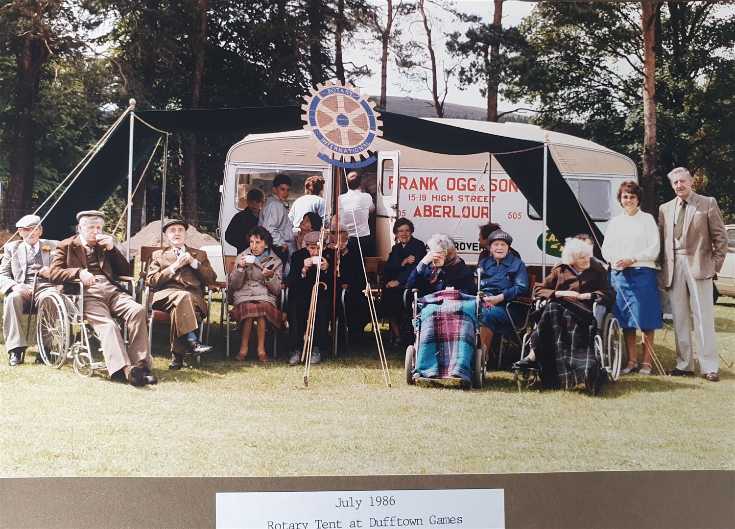 A host of local characters at the rotary tent at Dufftown Highland Games in 1986.