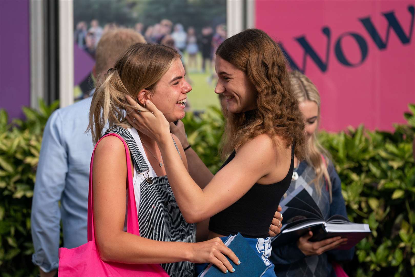 Alice Shaw, left, and Amelia Cropley celebrate with their A-level results at Norwich School (Joe Giddens/PA)