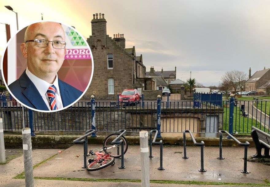 The hunt is on for an artist to help brighten up Buckie's Cluny Square. Inset: Councillor Marc Macrae.