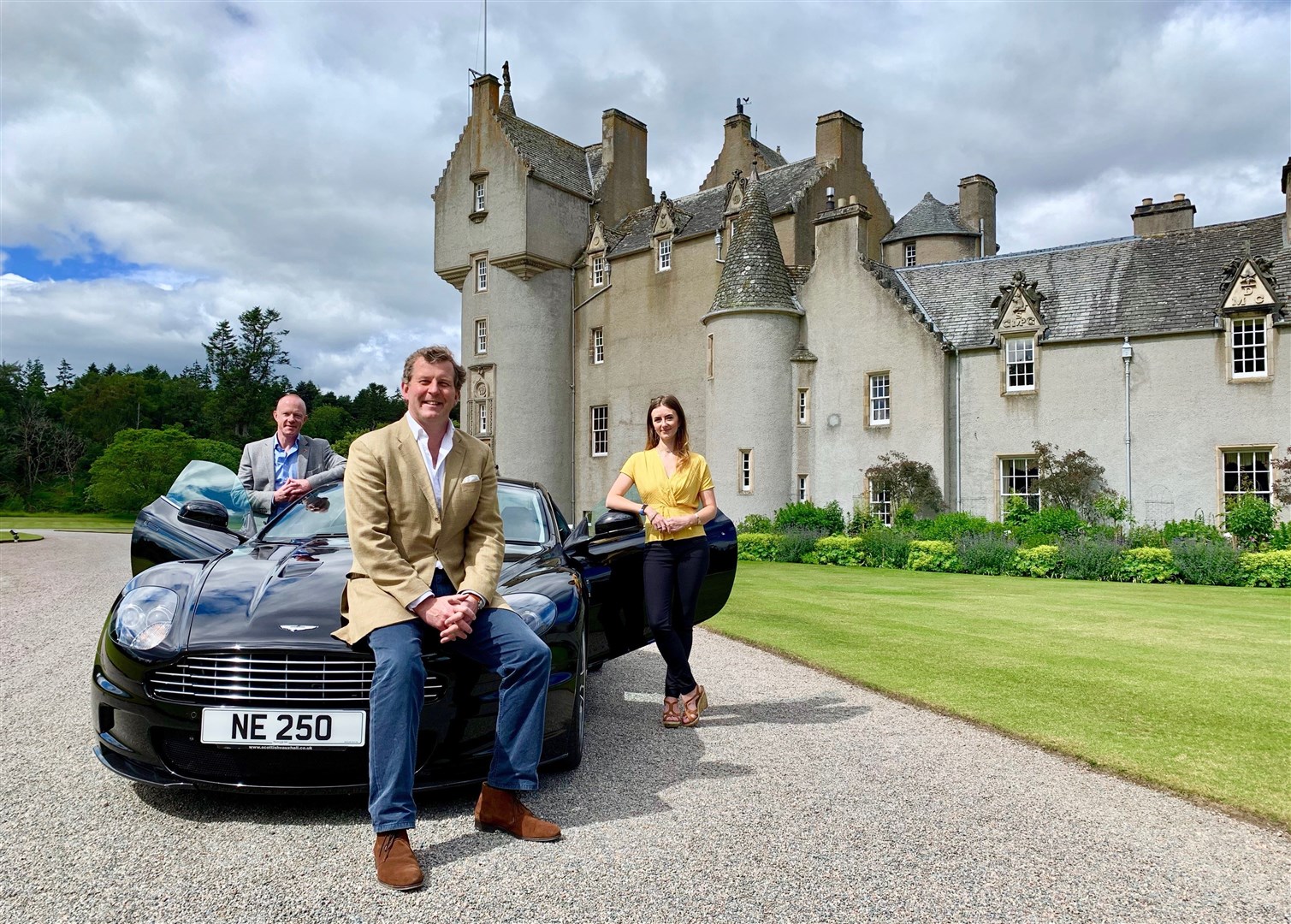 From left, Laurie Piper of Moray Speyside Tourism, NE250 founder Guy Macpherson-Grant and VisitScotland's Jo Robinson at Ballindalloch Castle.