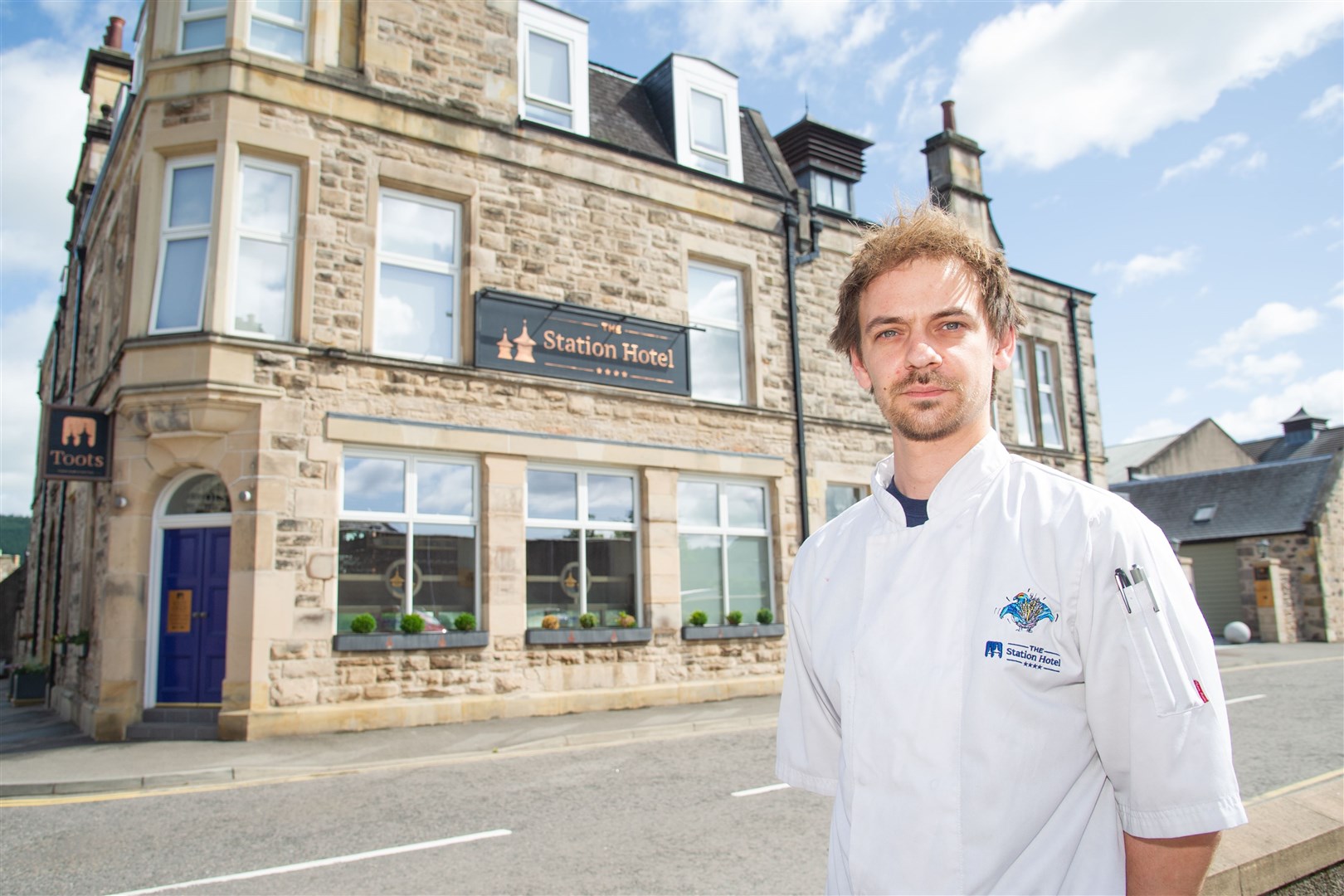 Head chef Henry Lappington outside The Station Hotel in Rothes. Picture: Daniel Forsyth.