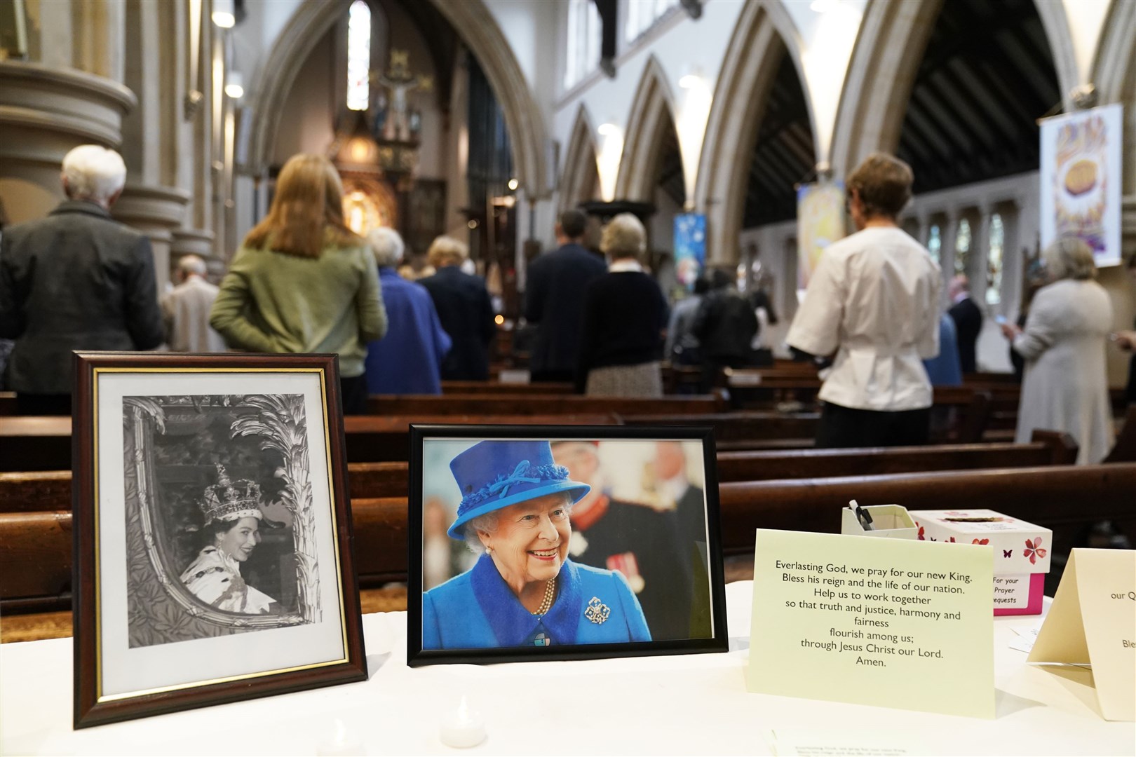 A photo of Queen Elizabeth II during a service at St Stephen and St Agnes Church in Windsor, following her death on Thursday. Picture date: Sunday September 11, 2022.