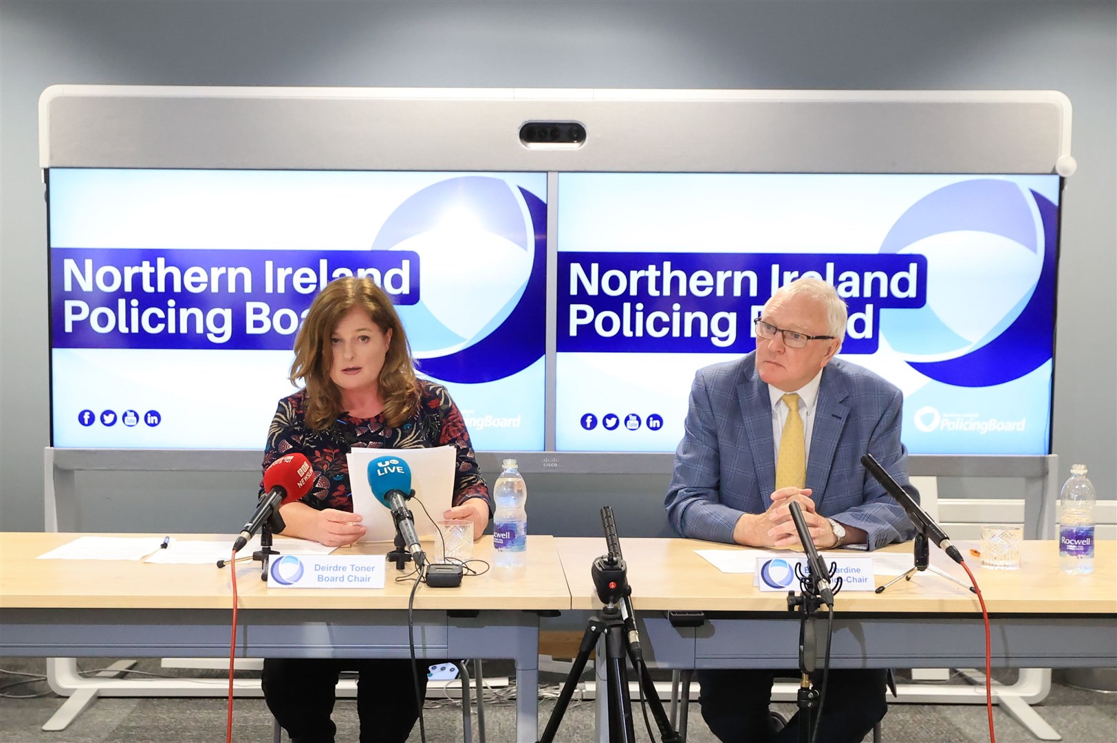 Policing Board chair Deirdre Toner and Edgar Jardine, vice chair (Liam McBurney/PA)