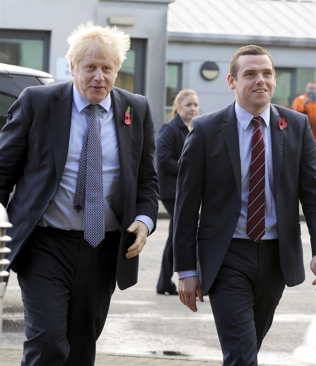 Boris Johnson and Douglas Ross in happier times as they visit Roseisle Maltings...Picture: Eric Cormack.