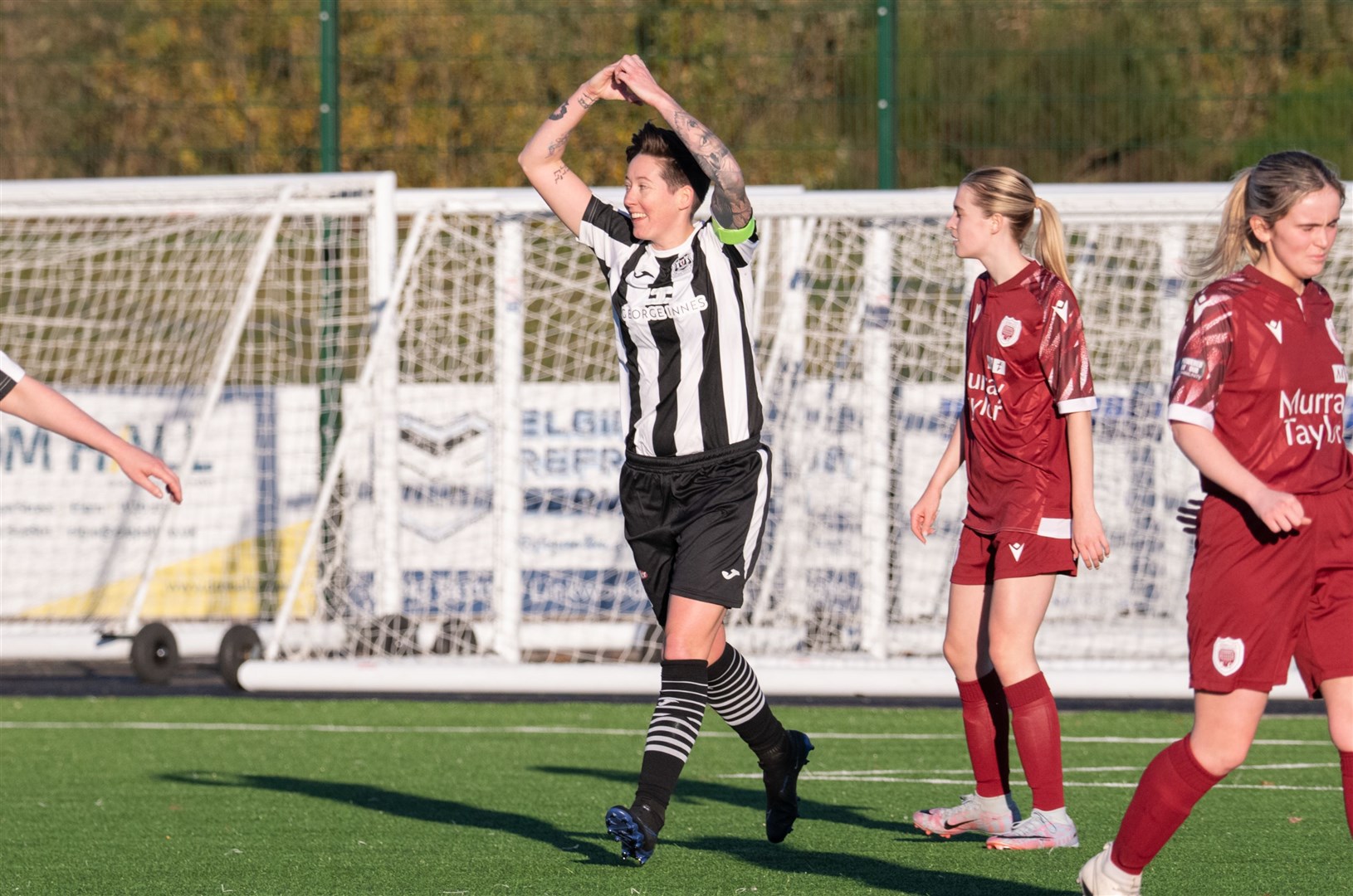 Elgin City forward Jess Moore celebrates opening the scoring...Elgin City FC Women (5) vs Arbroath FC Women (2) - SWFL North League 23/24 - Gleaner Arena, Elgin 05/11/2023...Picture: Daniel Forsyth..