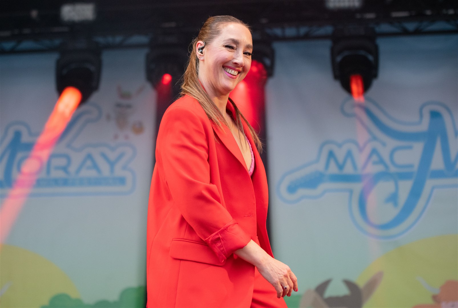 Judith Pronk, lead singer of Alice Deejay, in action at MacMoray Festival at Cooper Park, Elgin. Picture: Daniel Forsyth