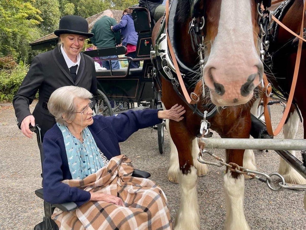 Marjory and Beverly Walker with the horses in Aberlour.