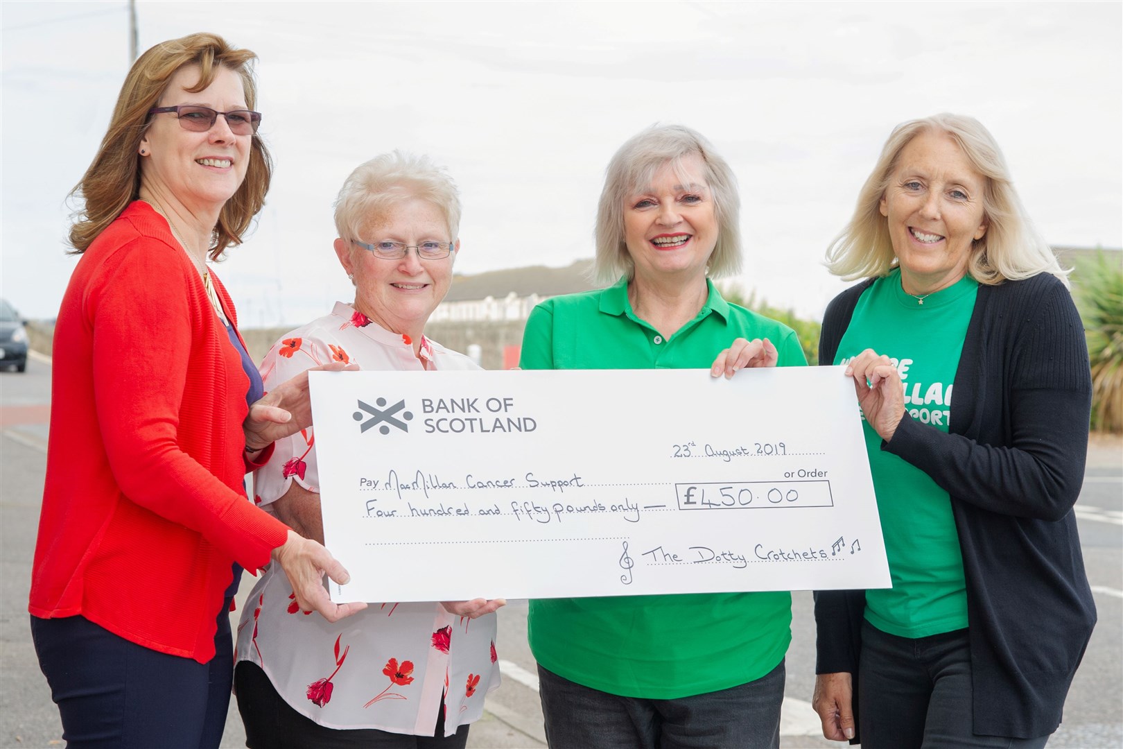 Presenting £450 to Macmillan Cancer Support are Dotty Crotchets (from left) Maureen Halkett, Helen McKellar, Patricia Anderson and Liz Major. Picture: Daniel Forsyth. Image No.044600.