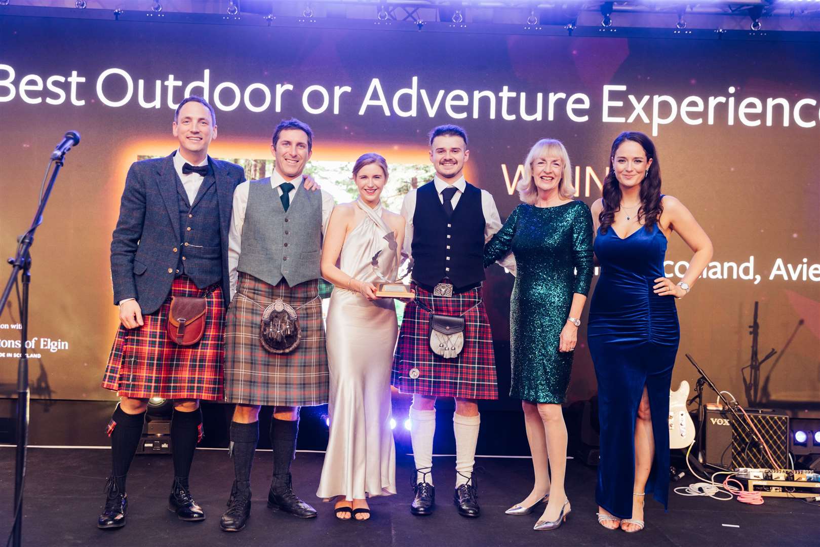 Gary Innes, Ben Thorburn, Emily Schaschke and Arran Goddard from Best Outdoor or Adventure Experience award winner, Wilderness Scotland, with Anne Anderson, VisitScotland board member and presenter Jennifer Reoch. Picture: Connor Mollison