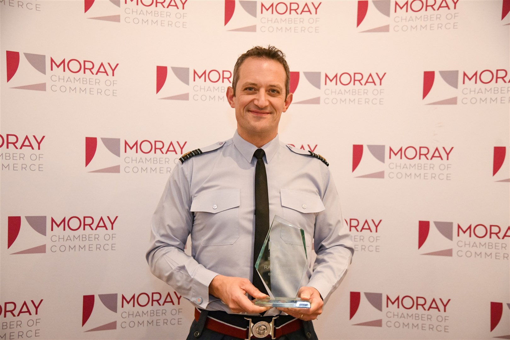 Station Commander Jim Lee representing RAF Lossiemouth who was awarded the Speical Recognition Award. ..Moray Chamber of Commerce Annual Awards Evening at The Seafield Arms, Cullen 2023...Picture: Beth Taylor.