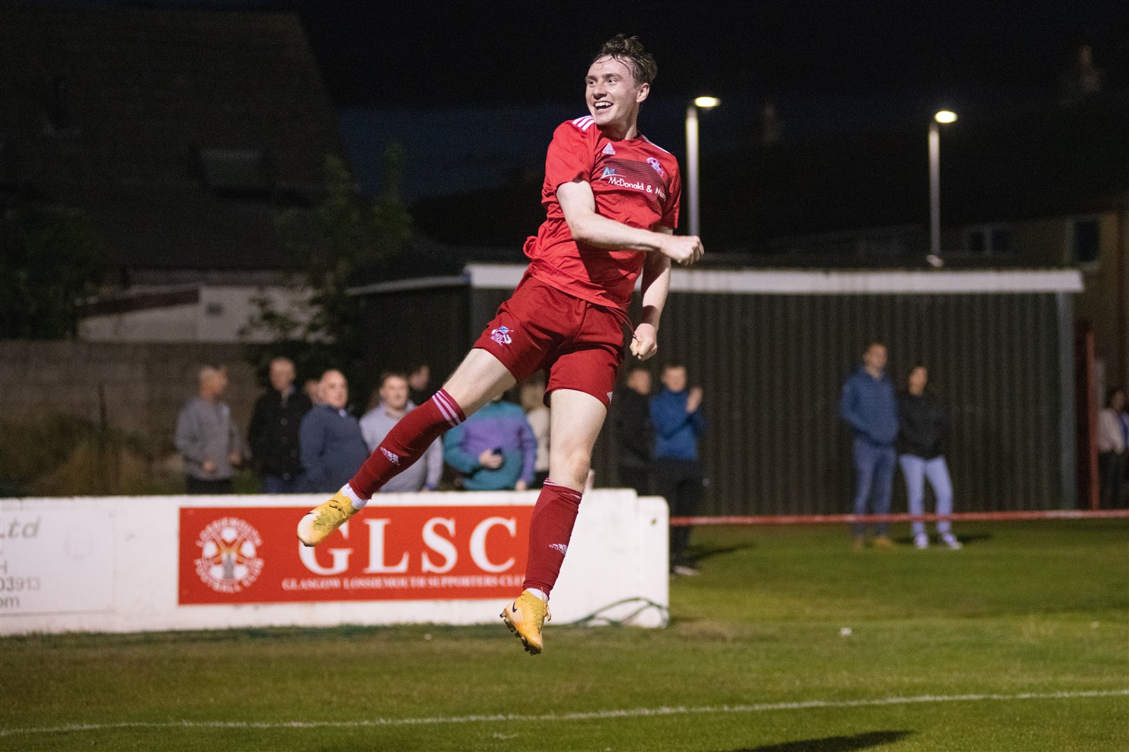 jumping for joy after another Lossiemouth goal - Baylee Campbell. Picture: Daniel Forsyth