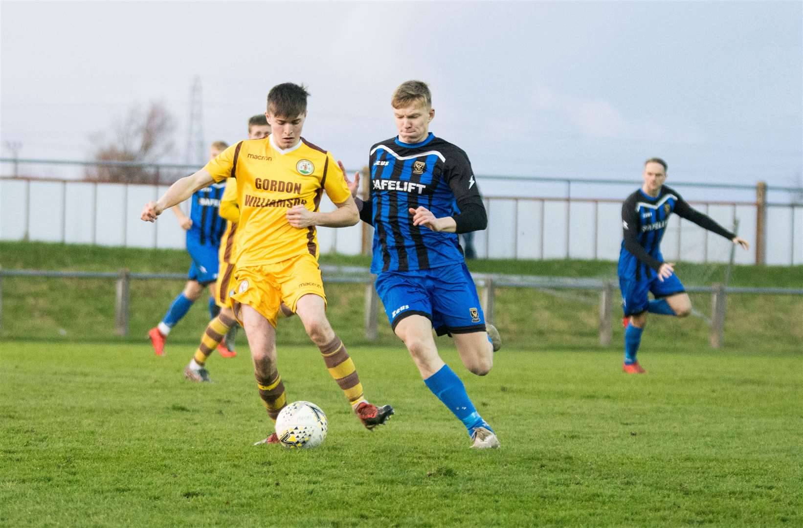 Owen Paterson (left) bagged a brace as his side ran riot in Huntly. Picture: Becky Saunderson.